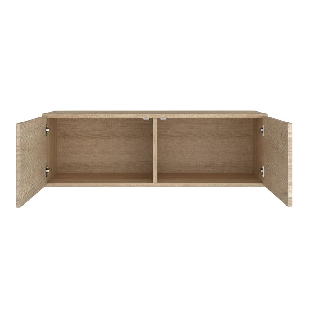 Oak floating TV stand, 2 doors, engineered wood, 36-inch width, modern design