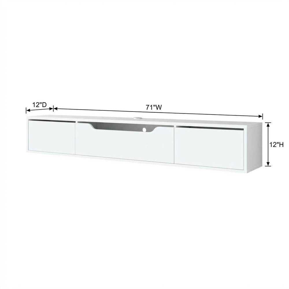 White Wall-Mounted TV Stand, Up to 80 Inch Screens, Engineered Wood Material