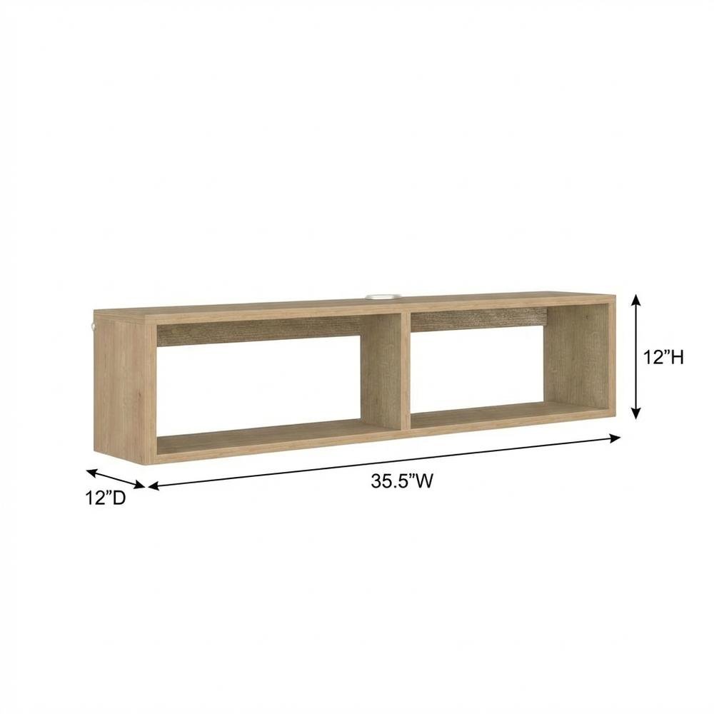 Oak floating TV stand with 2 shelves for modern living spaces