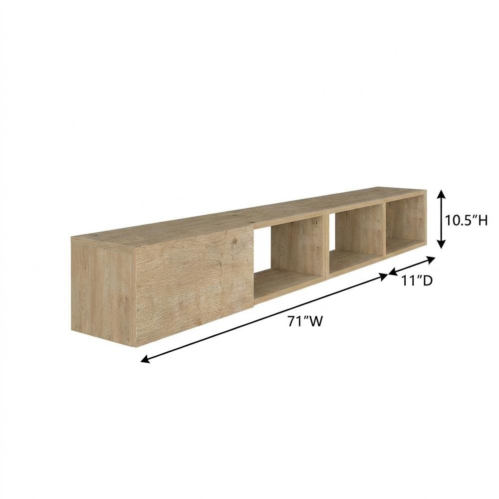 Oak Floating Wall-Mounted TV Stand for 75 Inch Flat Screens Durable Engineering