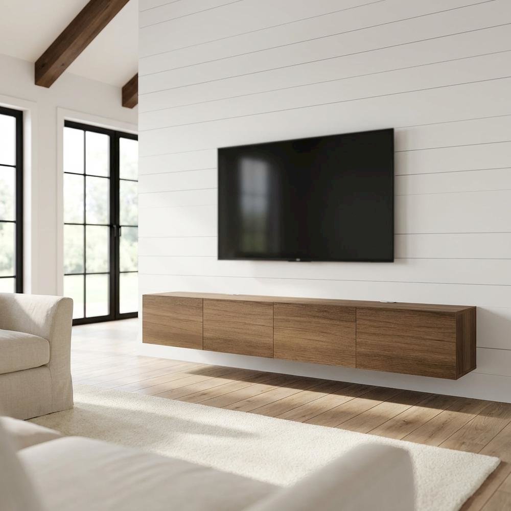 Wall Mounted Floating TV Stand for 75 Inch TV in Sleek Finish