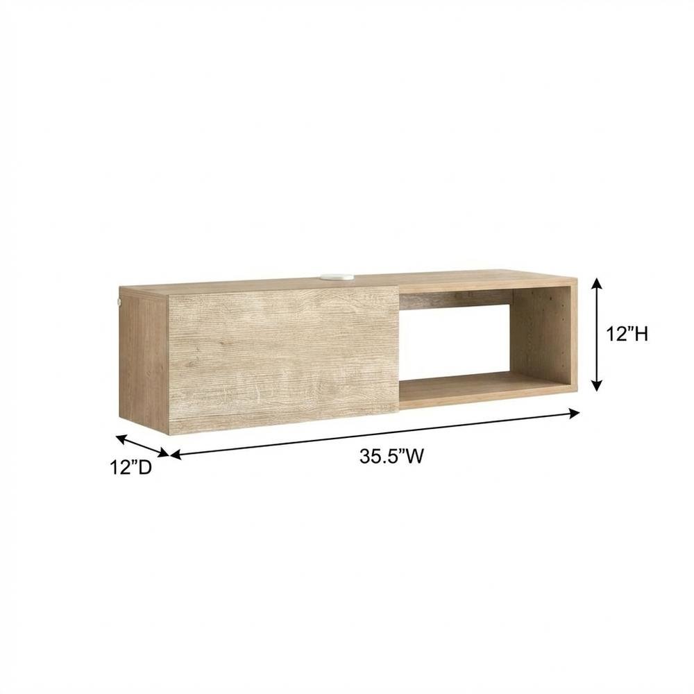 Oak Floating TV Stand with 1 Shelf and 1 Door, Engineered Wood Finish