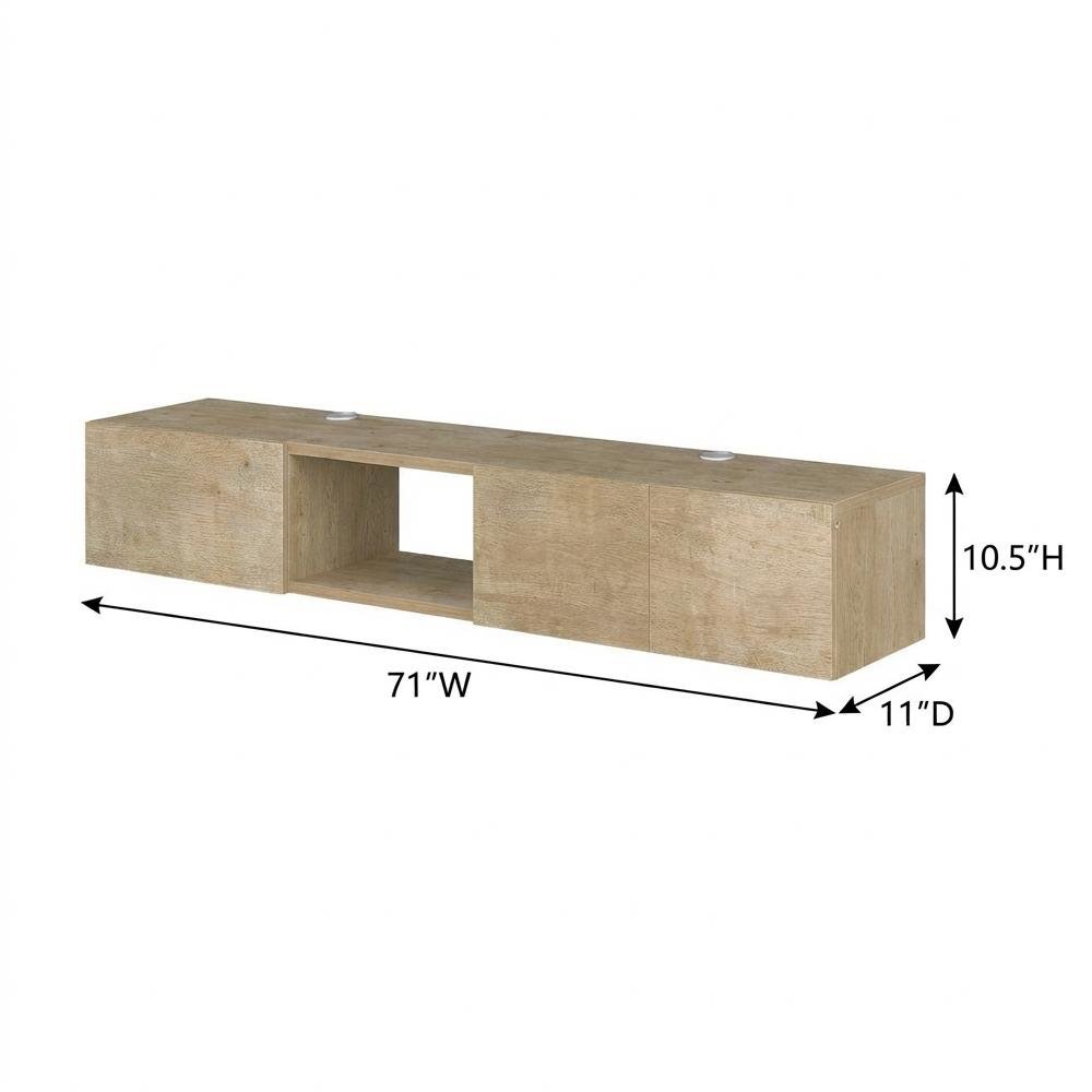 Oak Floating TV Stand for Wall Mounting, Modern Design, 75 Inch Compatible