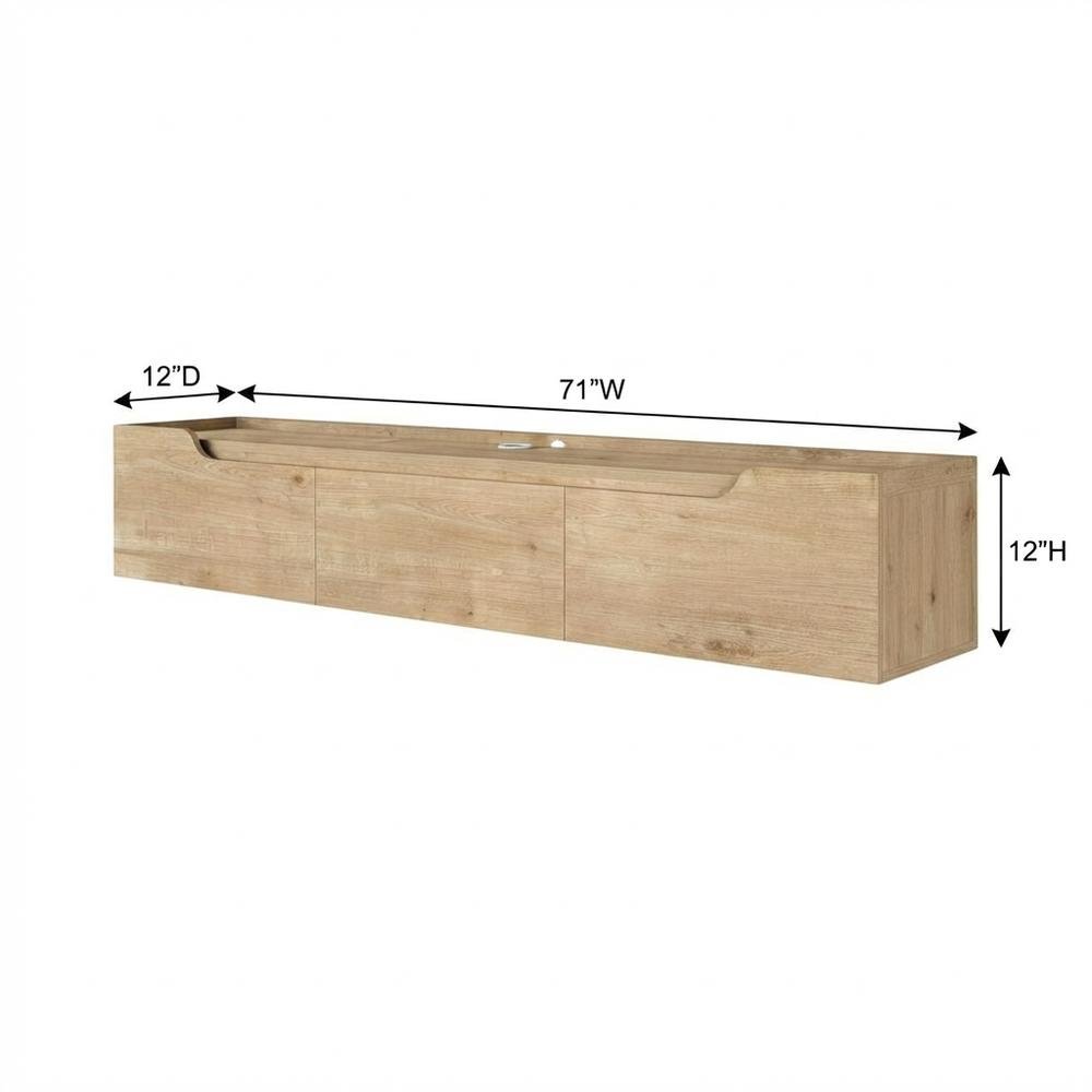 Beige Wall-Mounted TV Stand for Up to 80 Inch Televisions with Engineered Wood