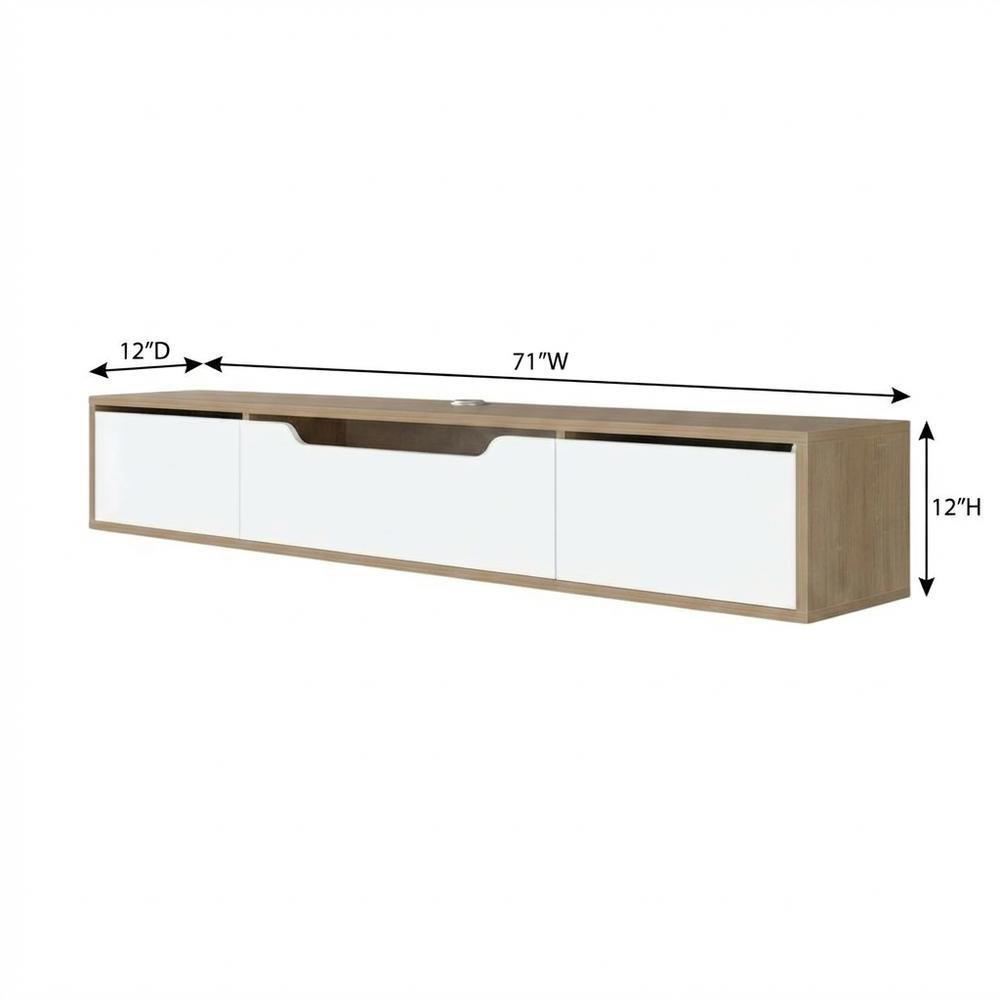 Beige Wall-Mounted TV Stand, Up to 80 Inch Screens, Engineered Wood Construction