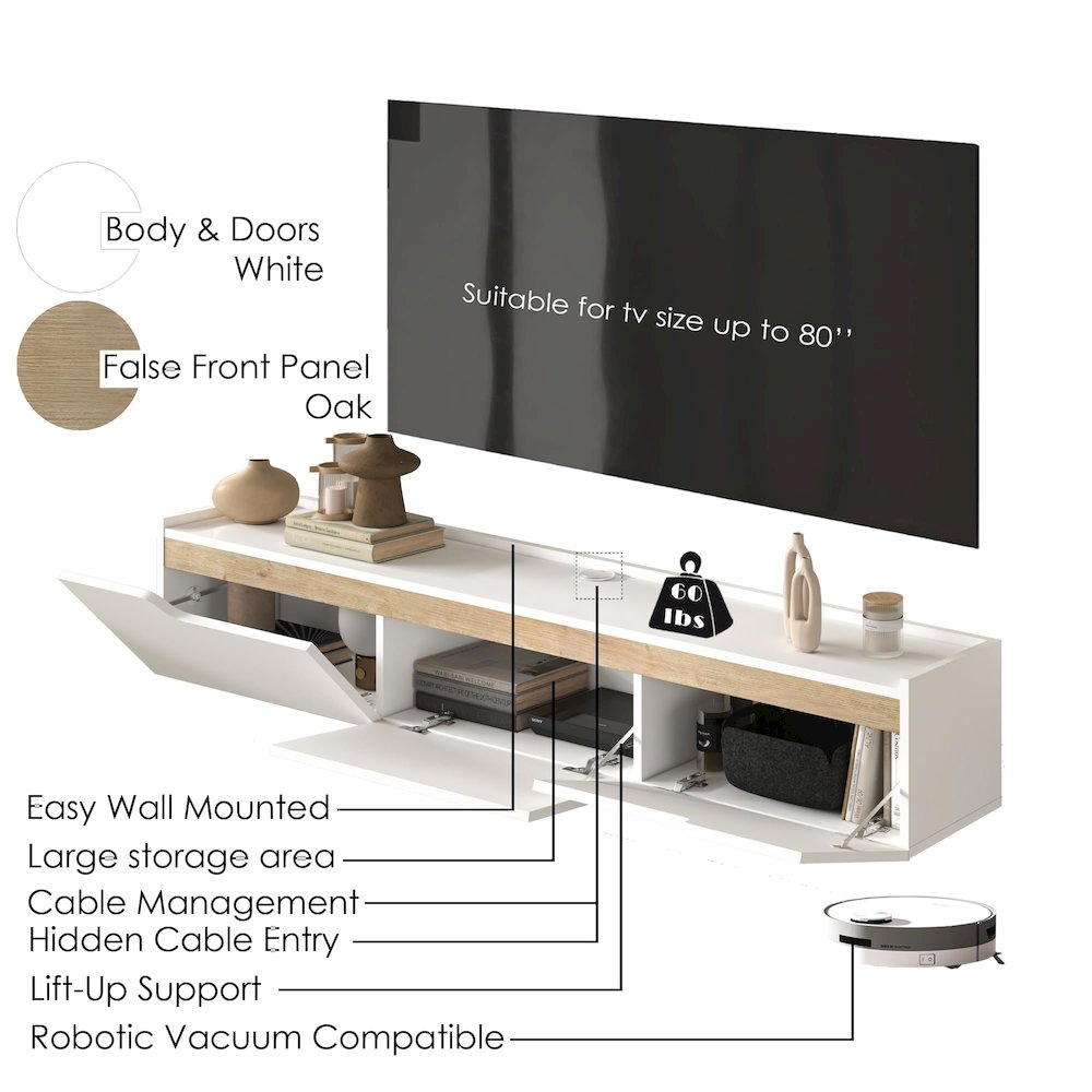 Floating TV Stand for Up to 80 Inch TVs – Wall Mounted Entertainment Center