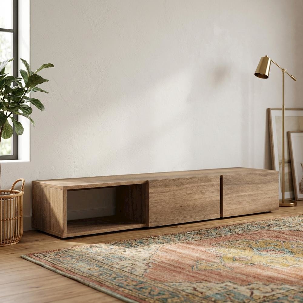 Wall Mounted TV Stand in Black with Modern Floating Shelf Design for 75-Inch TVs