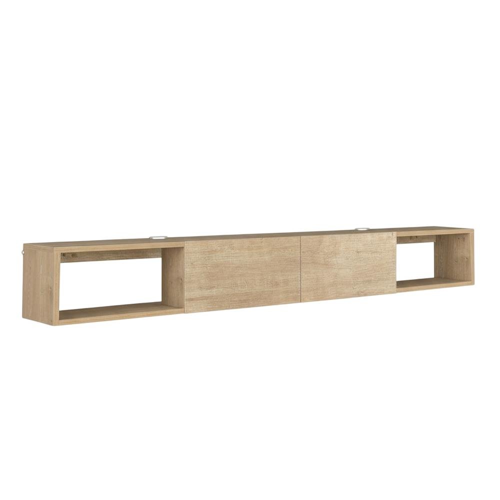 Modern Oak Wall-Mounted TV Stand for 75 Inch Flat Screen with Engineered Wood