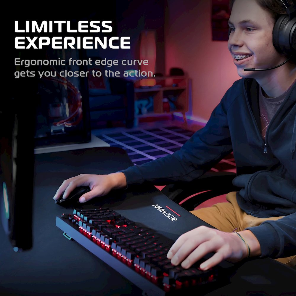 Gaming Desk with Cable Management - 48 Inch Full Computer Desk Mouse Pad- Black
