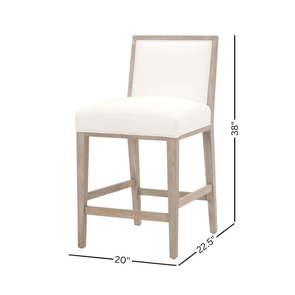 White Counter Stool 2-Piece Set, Upholstered, Rubberwood Frame