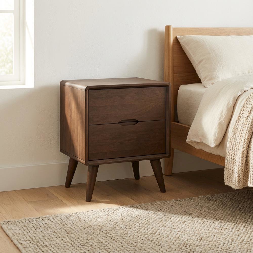 Brown Nightstand with 2 Drawers and Smooth Surface Finish