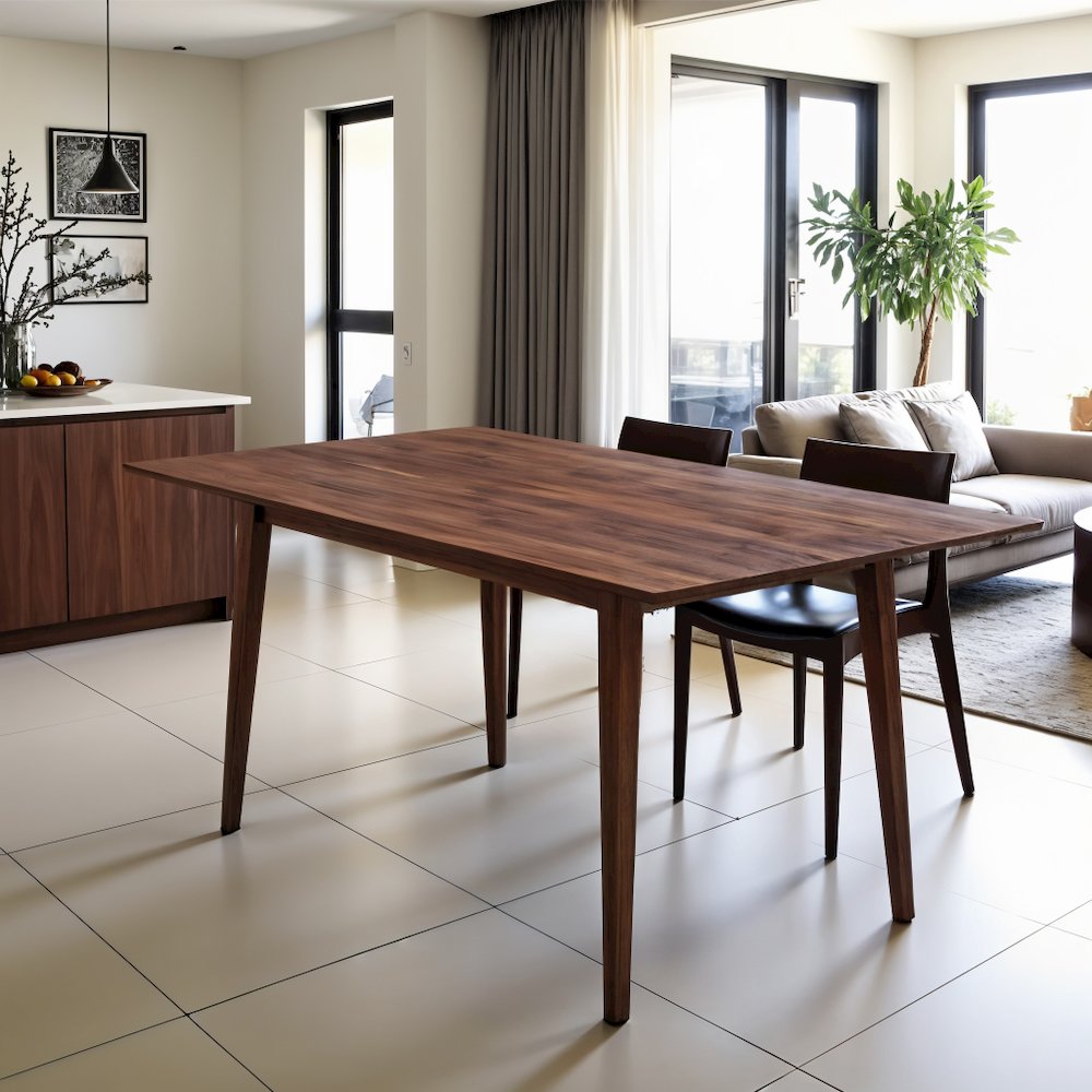 Modern Solid Wood Rectangular Dining Table with Walnut Legs, Brown