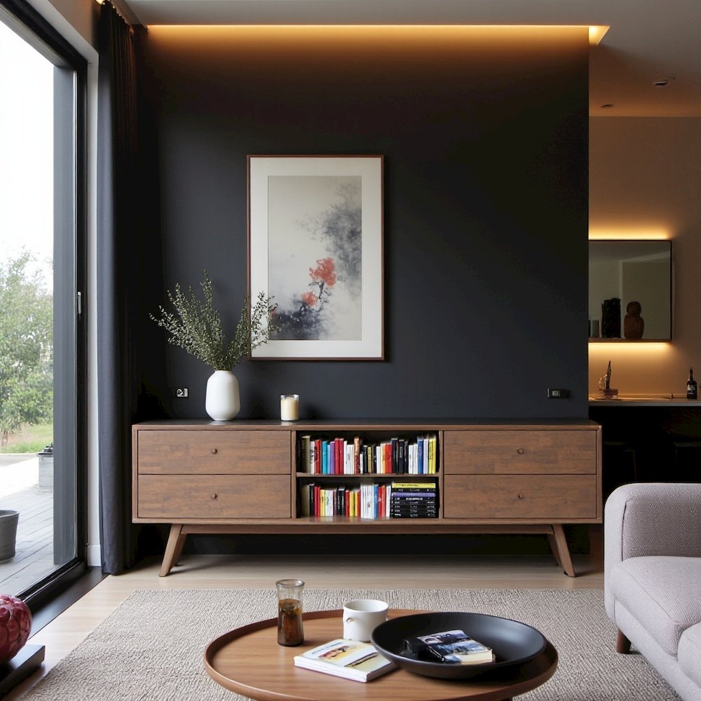 Mid Century Modern Walnut TV Stand for TVs, Solid Wood TV Cabinet