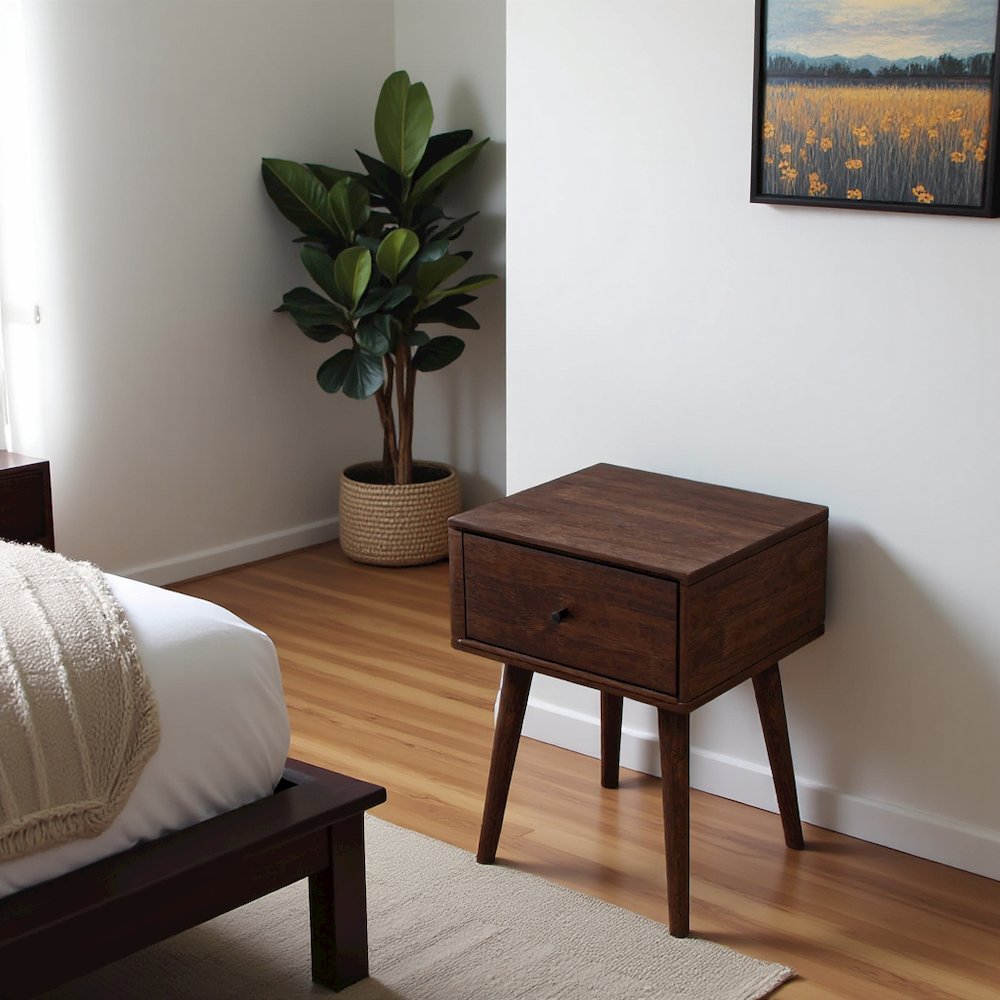 Solid Wood Mid Century Modern Nightstand in Brown, Modern Nightstand Design