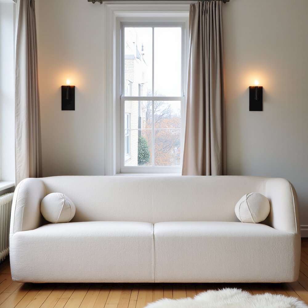 Beige Boucle Sofa with Foam Cushions, Comfortable Living Room Couch
