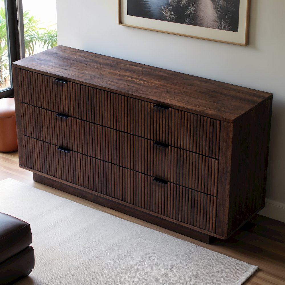 Solid Wood 6 Drawer Dresser for Bedroom with Walnut Finish, Brown Color