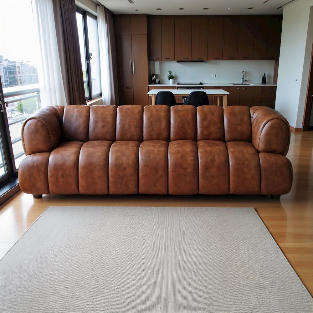 89.7'' Leather Sofa in Beige, Modern Living Room Couch with Comfortable Design