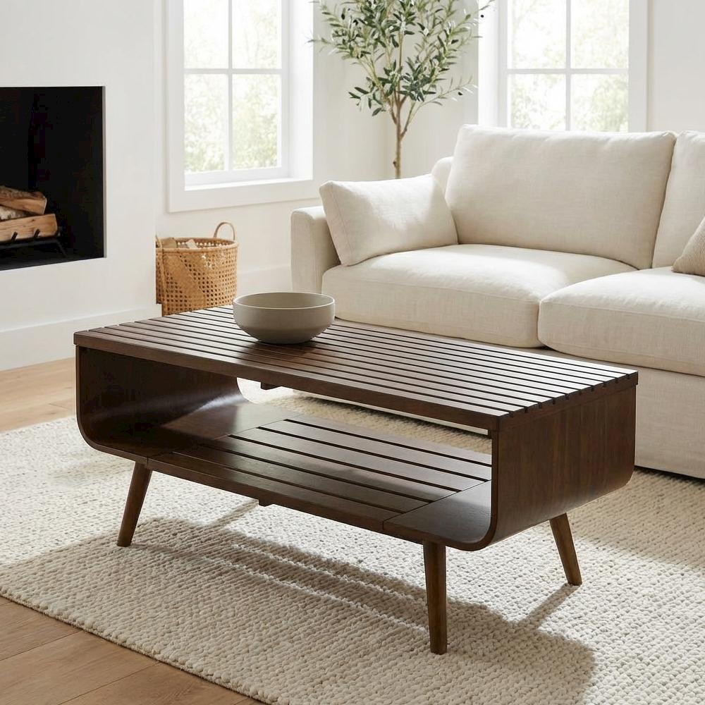 Brown Walnut Coffee Table with Sturdy Frame and Modern Design