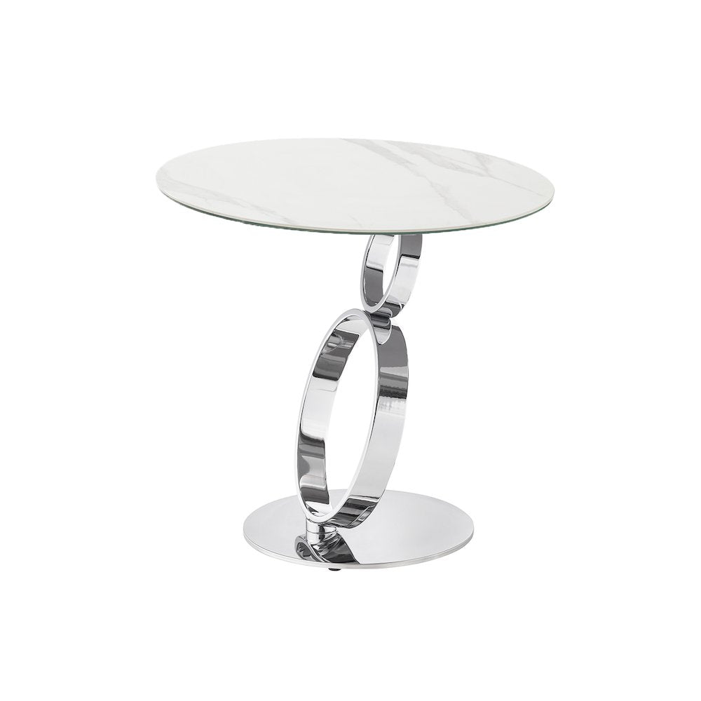 Satellite Round End Table In White Marbled Porcelain