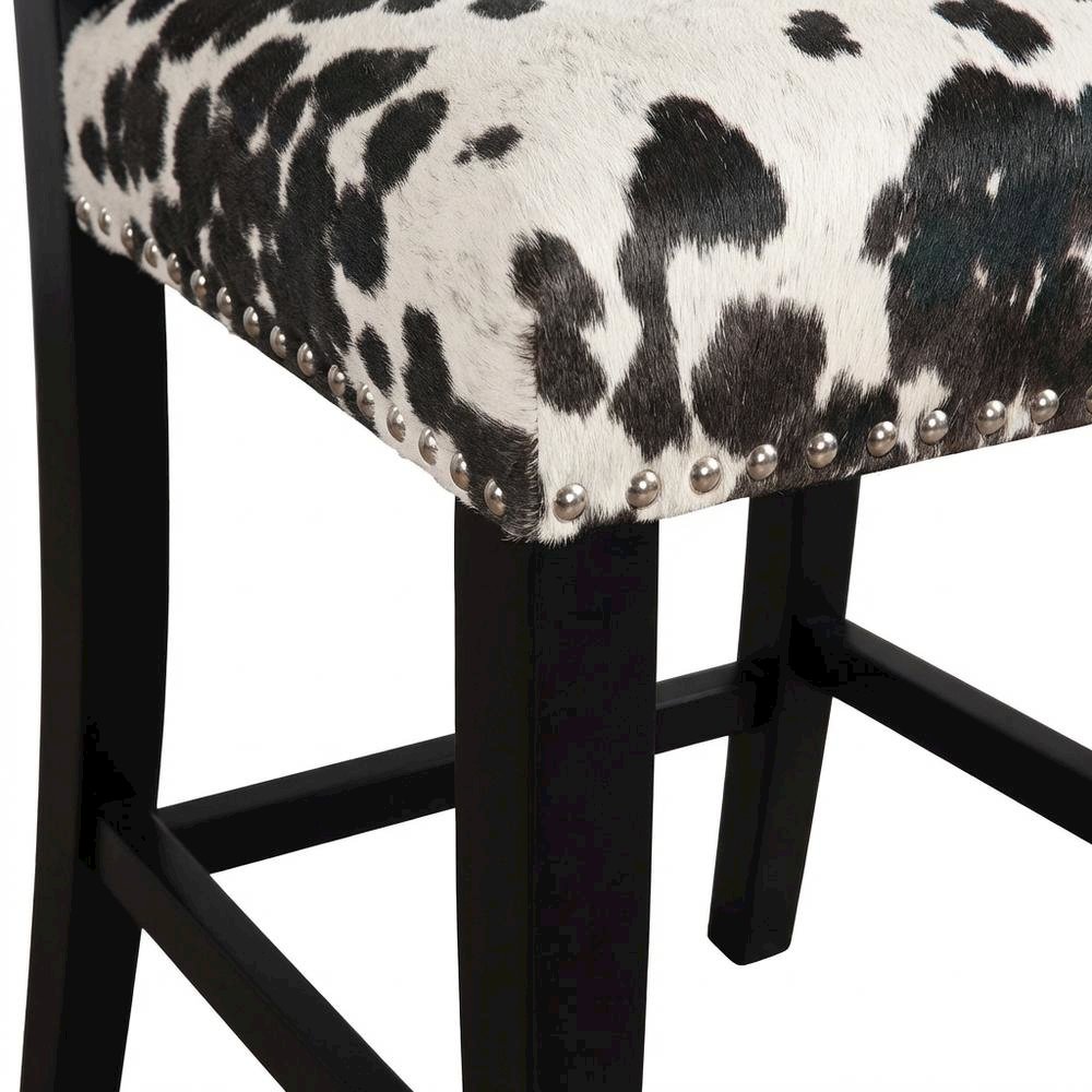 Black Cow Print Counter Stool with Foam Cushioned Seat and Wooden Frame