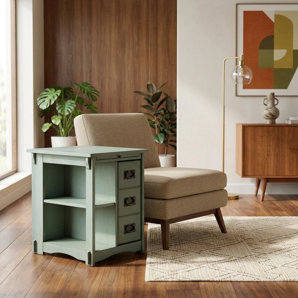 Teal, Side Table, Quality Build, Durable Wood Frame