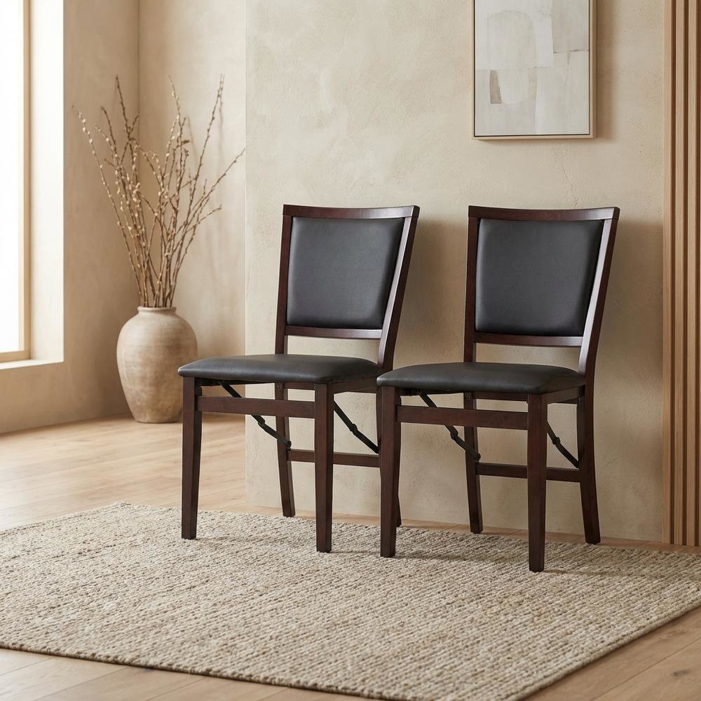 Brown Padded Back Folding Chair Set of 2, Fabric Seat, Metal Frame