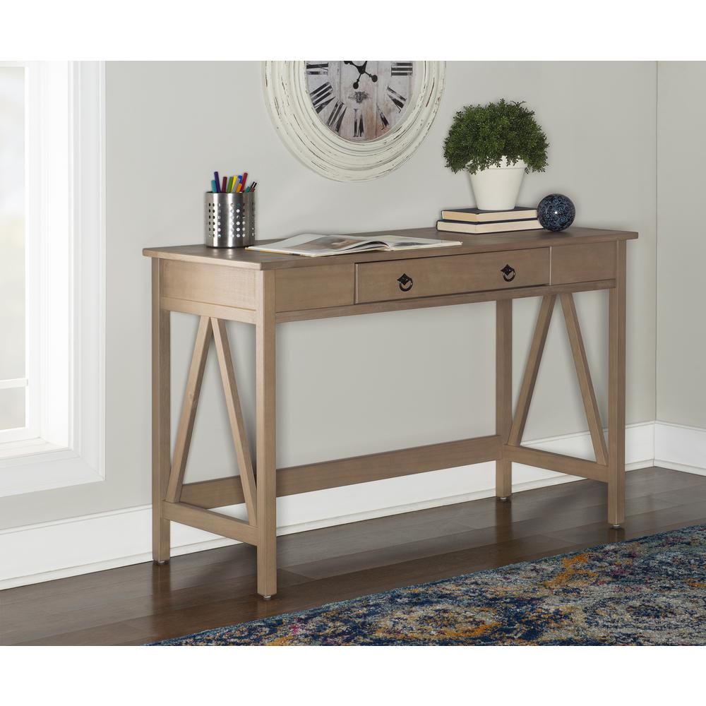 Driftwood Office Desk with Solid Eucalyptus Pine Finish, Spacious Work Surface