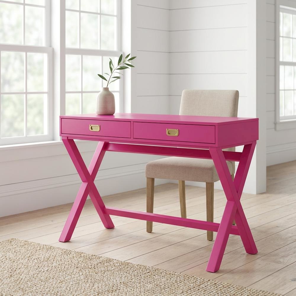 Pink Raspberry Writing Desk With Pine And Mdf Finish For Home Office