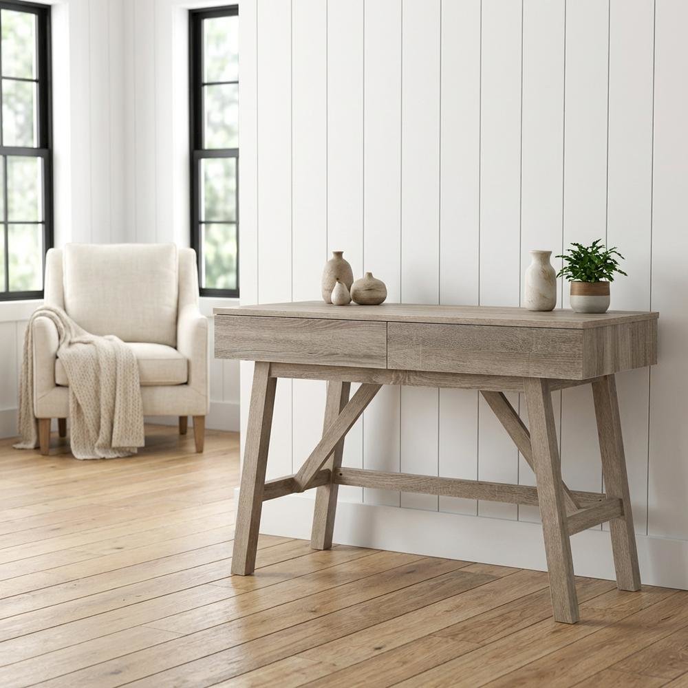 Gray Office Desk with MDF, PB, and 3D Paper Finish, Spacious Work Surface
