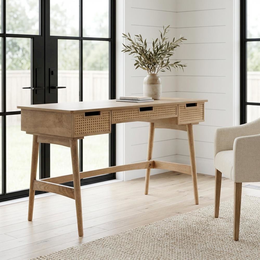 Rubberwood and MDF Computer Desk with Finish and Sturdy Build