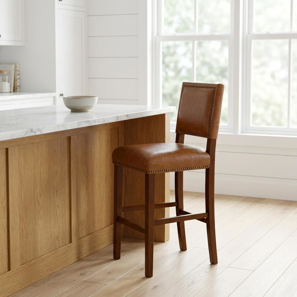 Caramel Bar Stool with Rubberwood Frame and Foam Seat for Comfortable Seating
