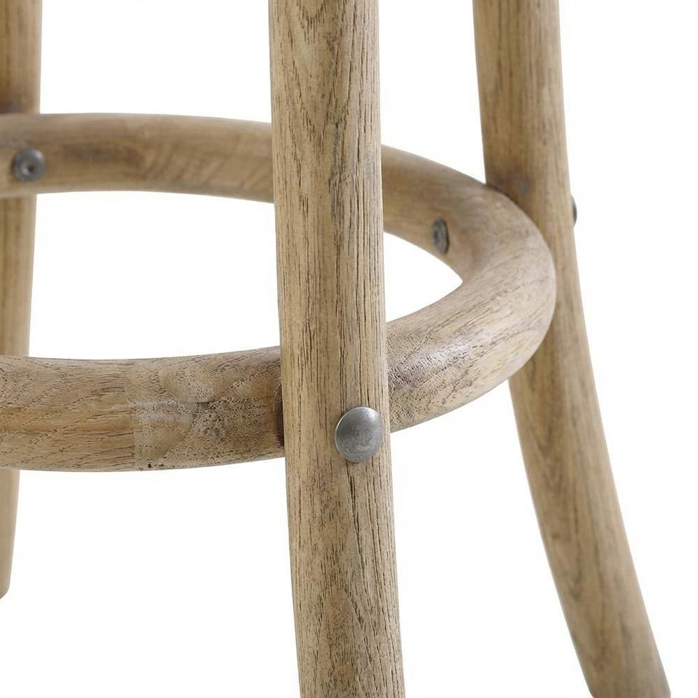 Elm Wood Counter Stool with Rattan Seat Backless Design, Brown Finish