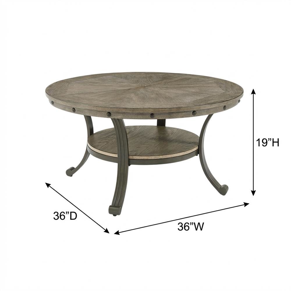 Round Coffee Table in Pewter Finish, Metal and Wood