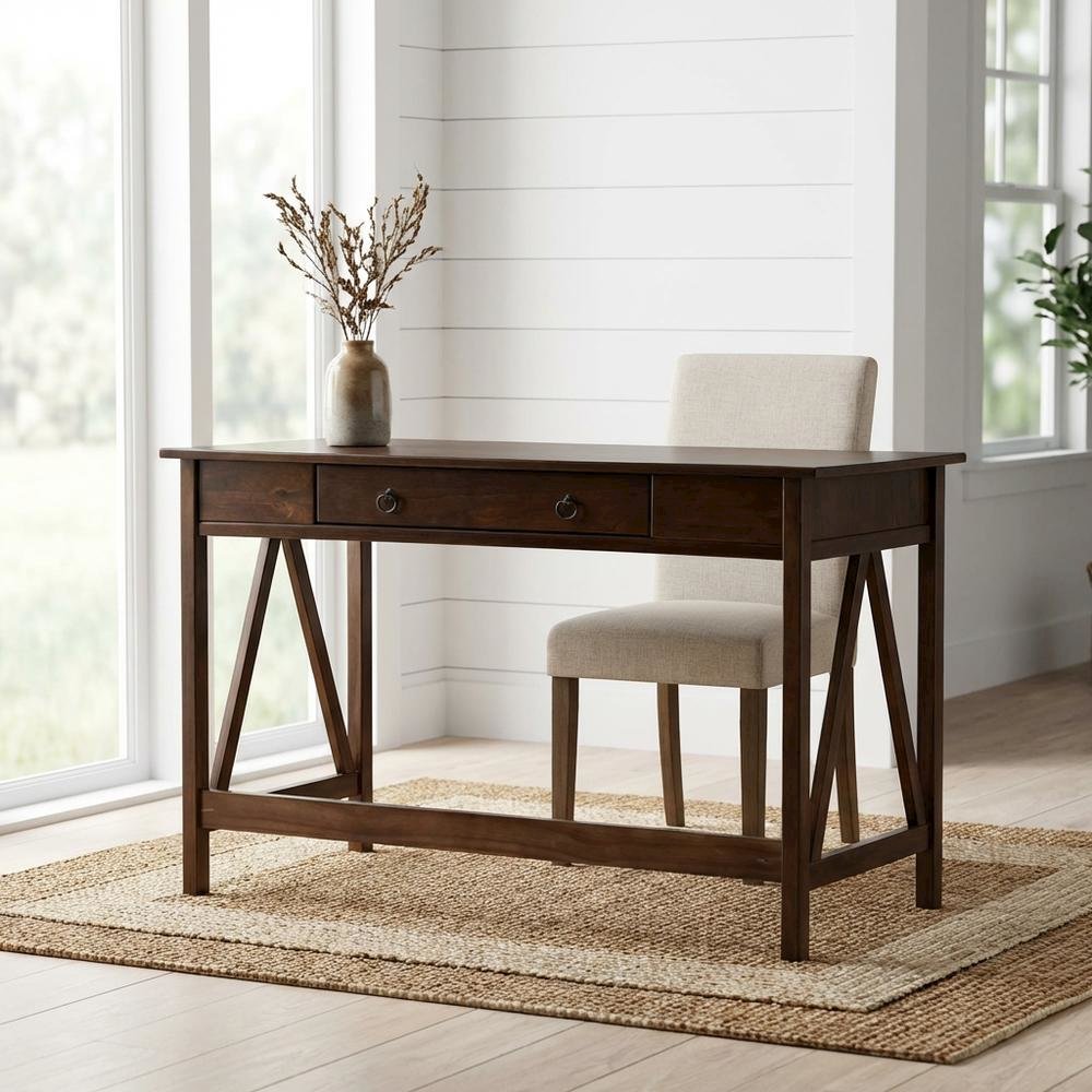 Wooden Office Desk In Antique Tobacco Finish With Solid Pine Construction