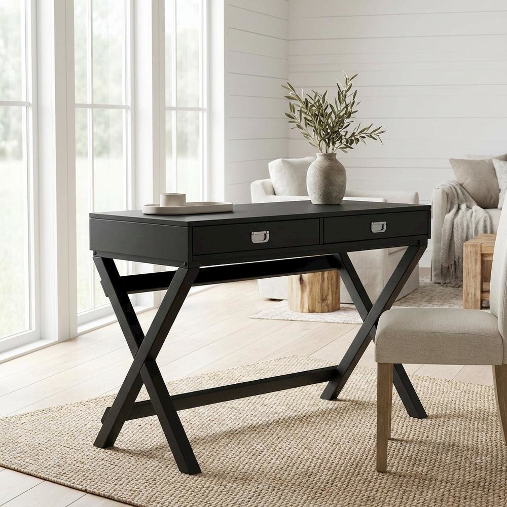 Black Writing Desk With Pine And Mdf Finish For Office Use