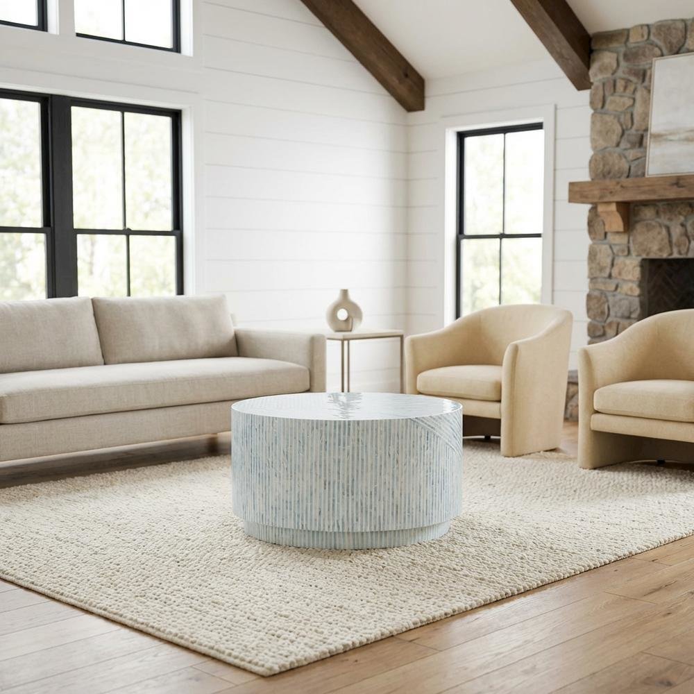 Blue wood coffee table with smooth surface and contemporary design
