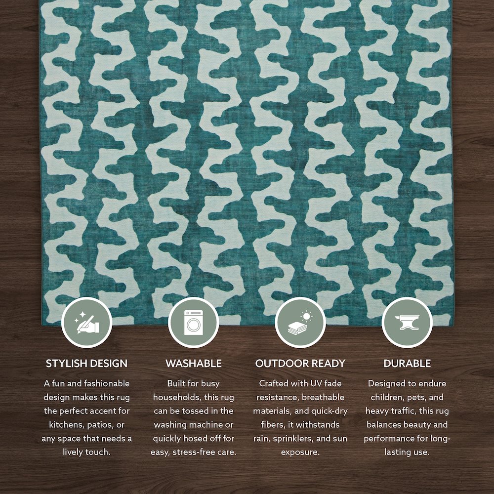 Outdoor Washable Doral Aqua & Green 7' X 9', Rug