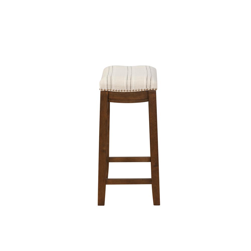 Natural Counter Stool with Linen-Weave Fabric and Metal Nail Heads