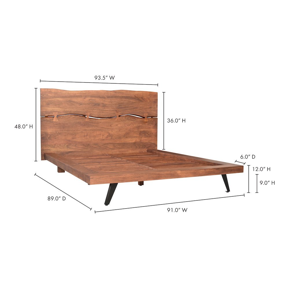 Solid Acacia King Bed Frame and Headboard with Steel Legs, Wooden Bed Frame