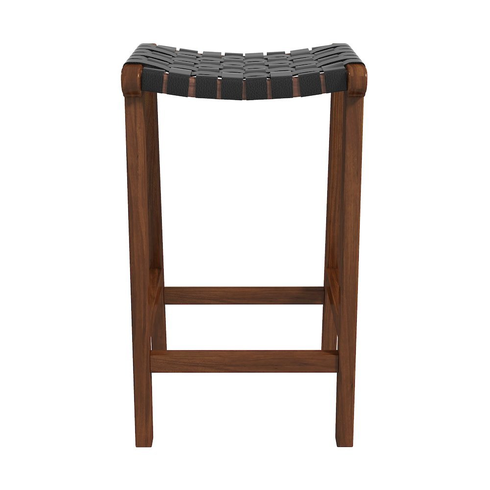 Modern Genuine Black Leather 24.5” Counter Stool with Wood Base