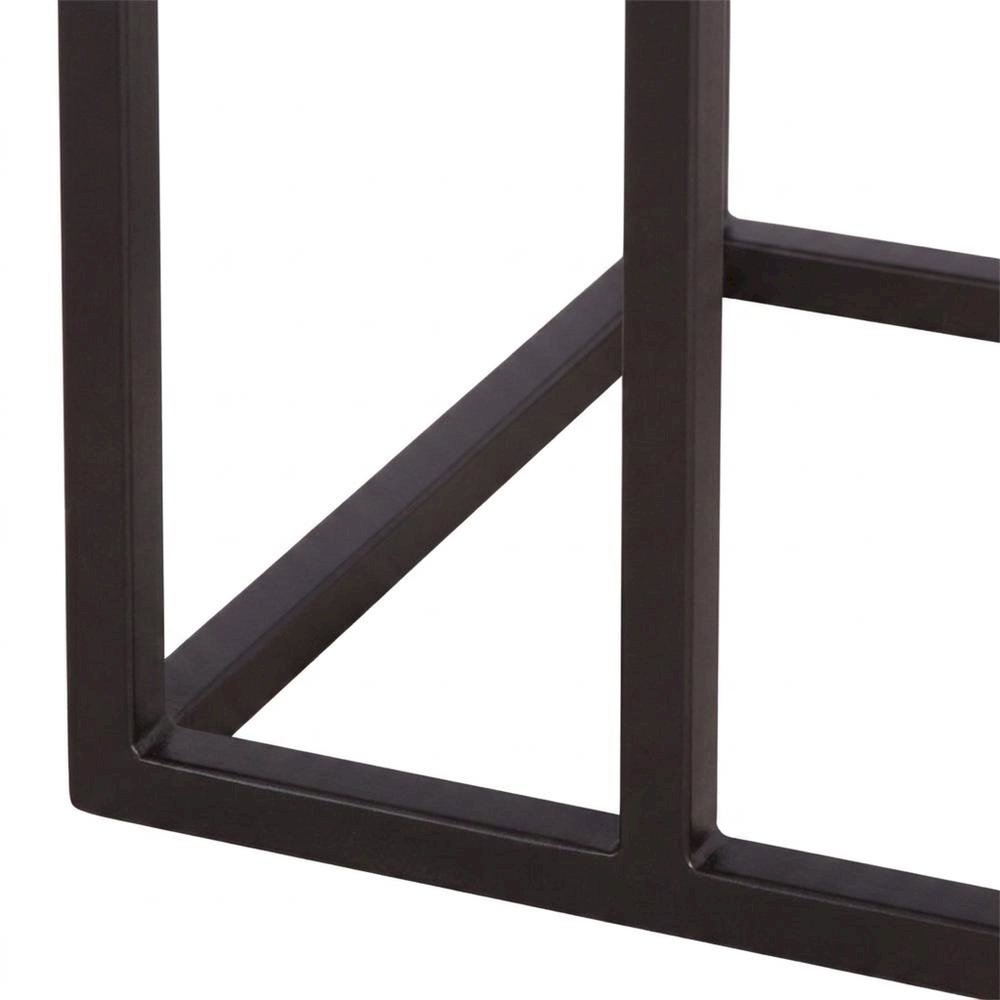 Metal and Stone Side Table with Inset Stone Top and Matte Finish for Living Room