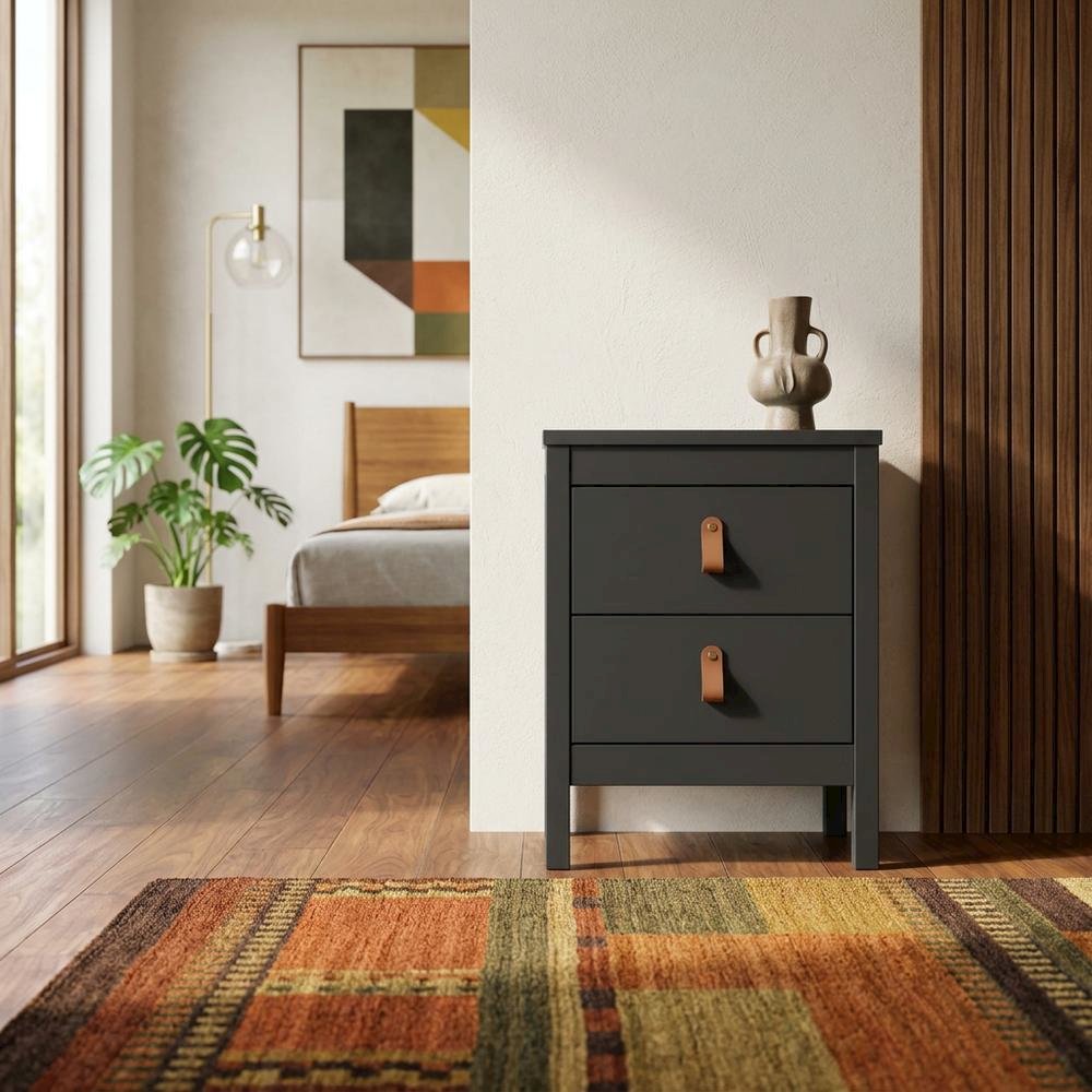 Stylish Black Matte Nightstand with Two Drawers for Modern Bedrooms