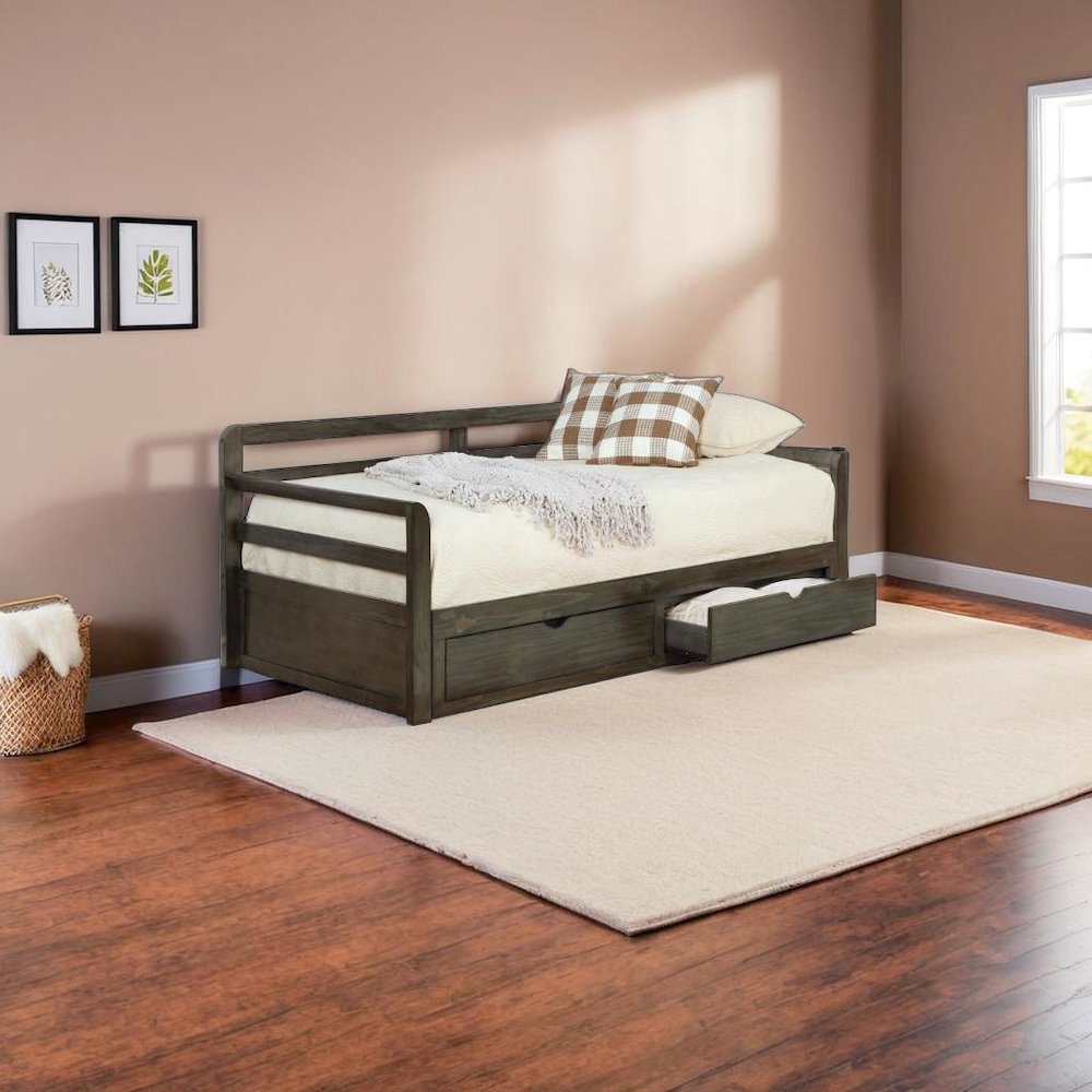 Elegant Gray Twin XL Daybed with Trundle and Storage Drawers for Versatile Use