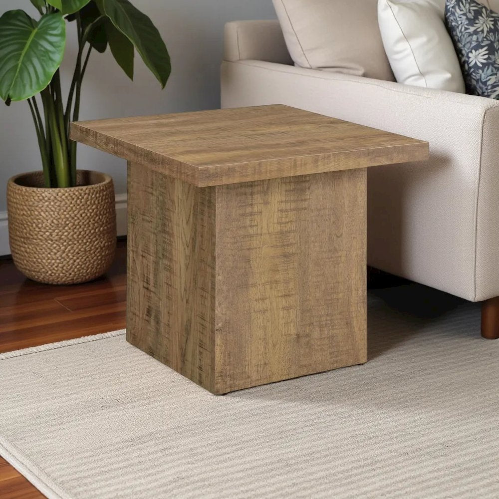 Square Green Wood End Table for Living Room, Stylish Side Table