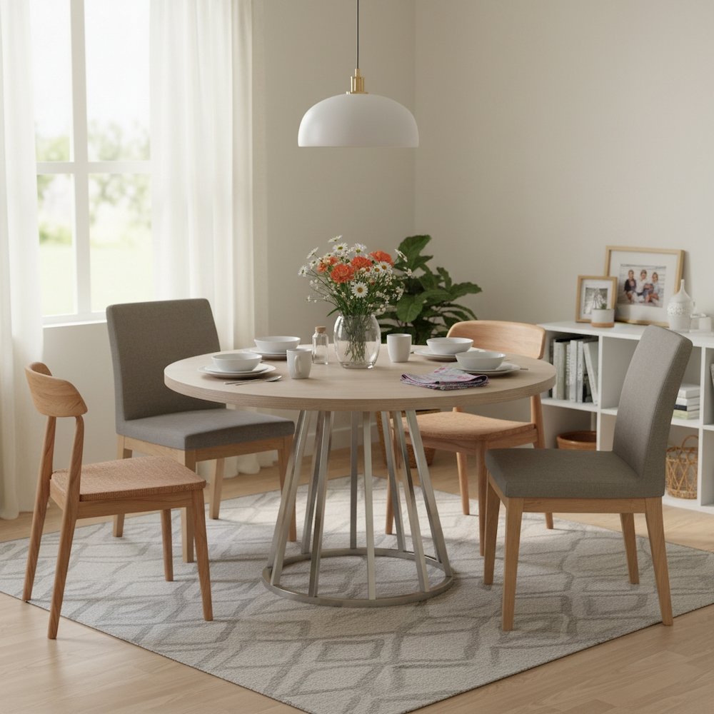 Gray Round Dining Table Top 54 Inches, Acacia Wood Veneer, MDF