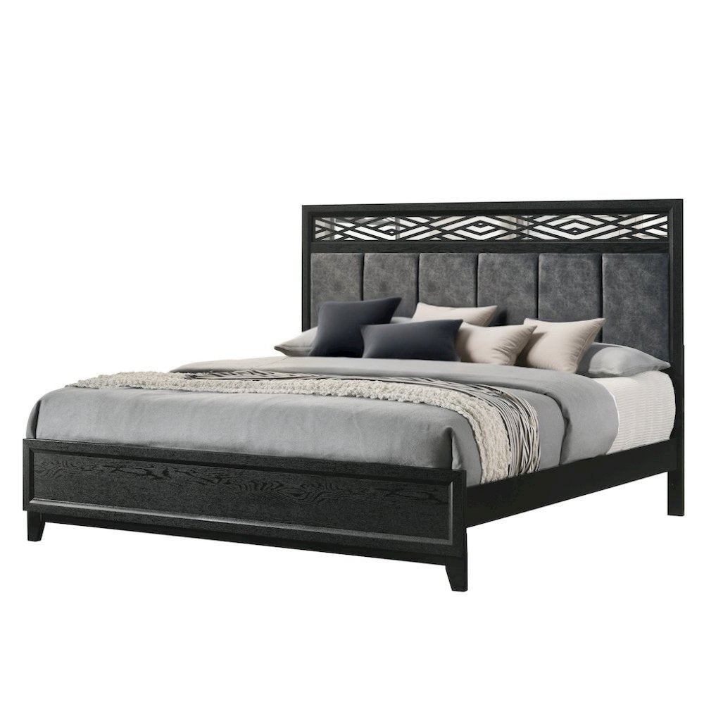 Elegant Black Queen Bed Frame with Headboard – Solid Rubberwood Design