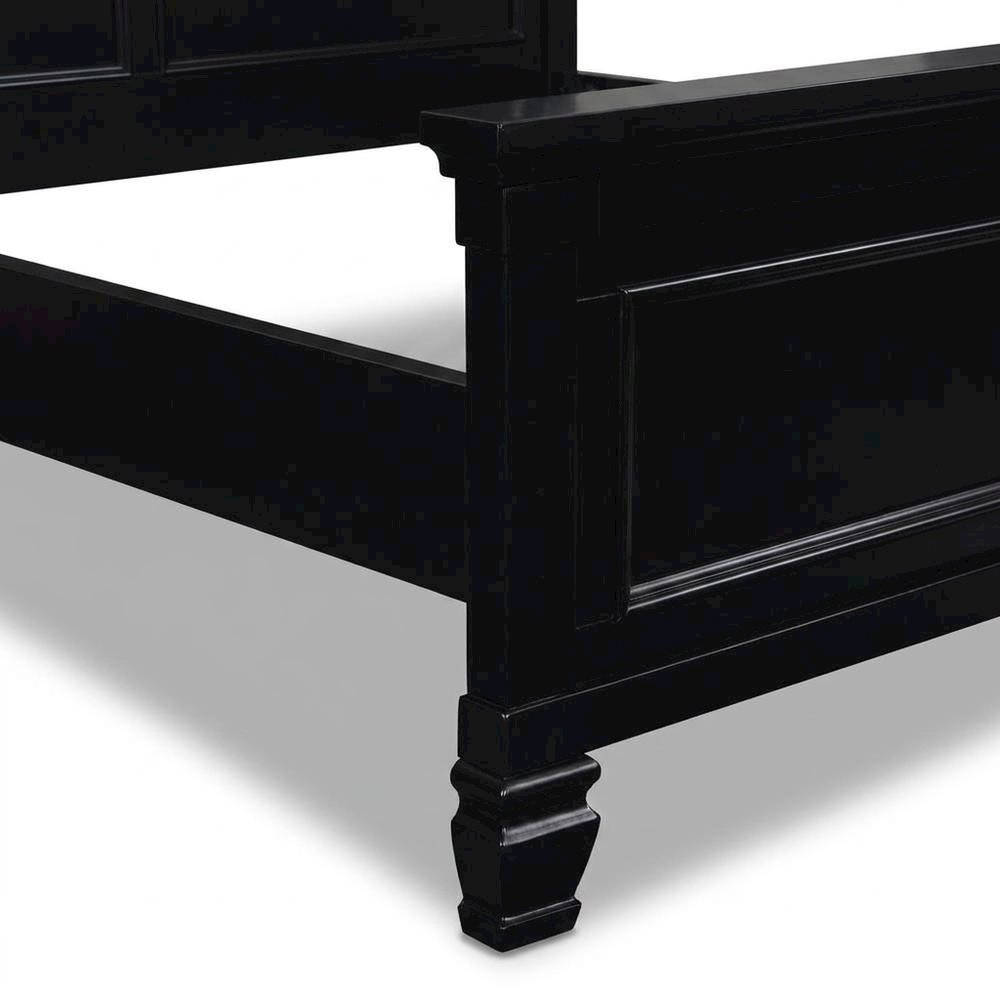 Solid Wood Full Size Platform Bed Frame with Headboard, Contemporary, Black