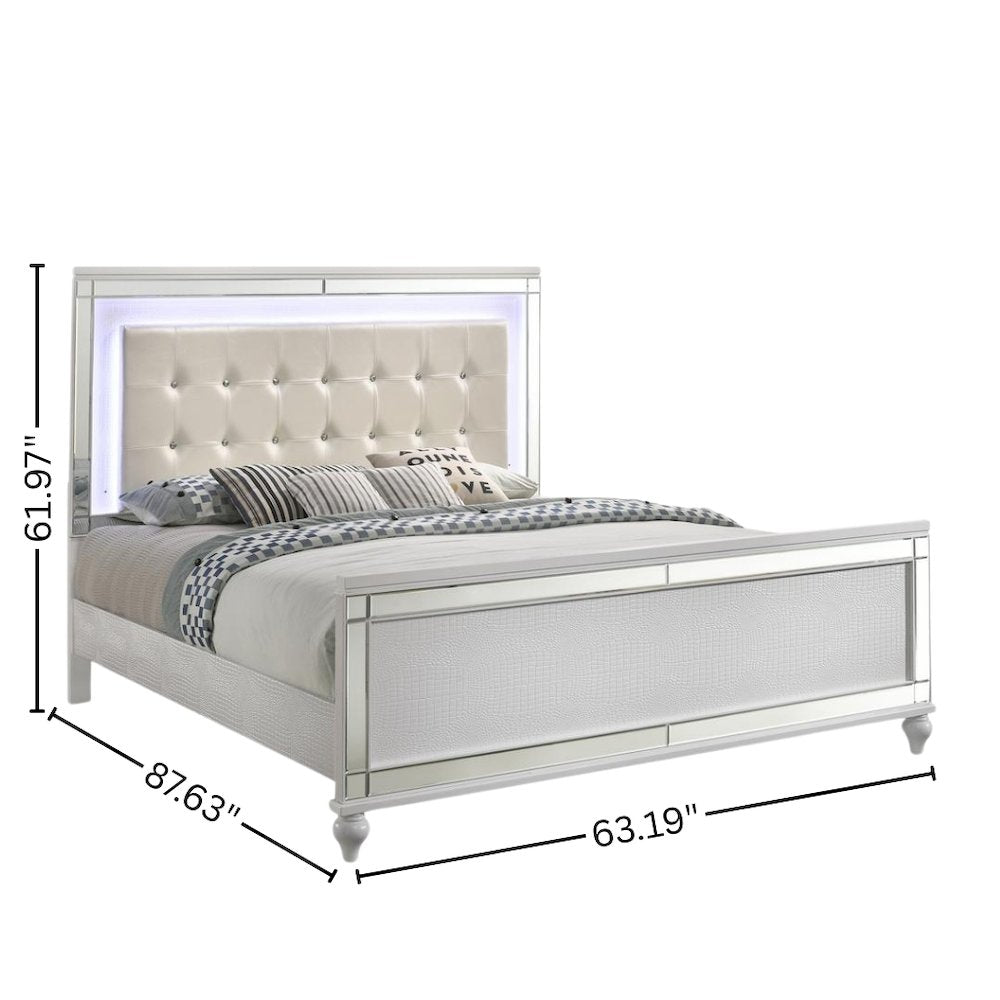 White Queen Bedframe – Solid Wood LED Bed Frame Queen with Headboard