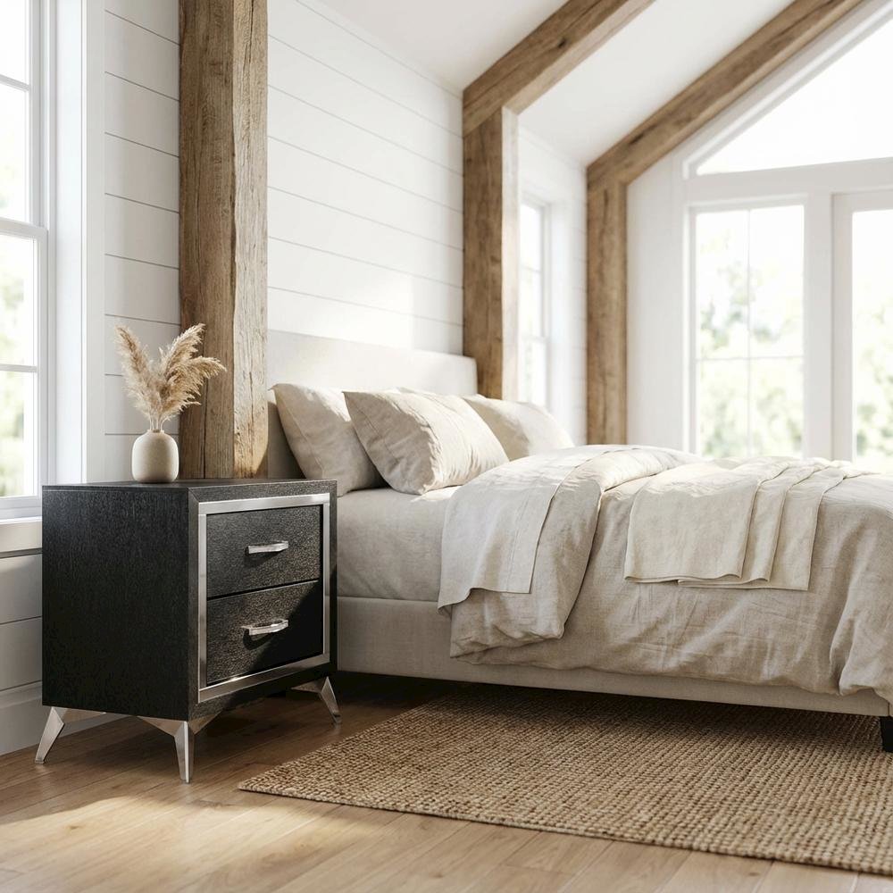 Black Bedroom Nightstand with Sleek Design and Ample Storage