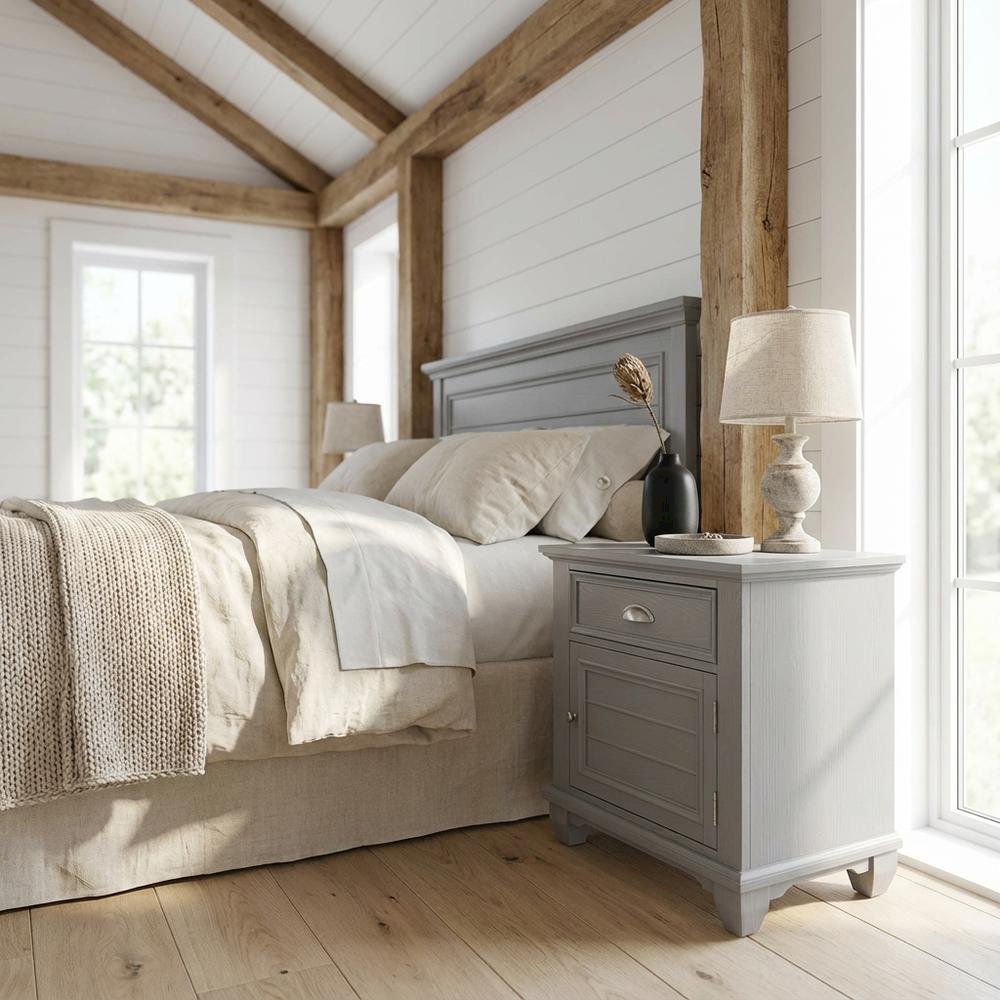 Wood Gray Nightstand with Single Drawer and Modern Design